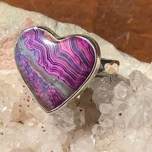LAGUNA LACE AGATE HEART 925 STERLING SILVER RING SIZE 7.75